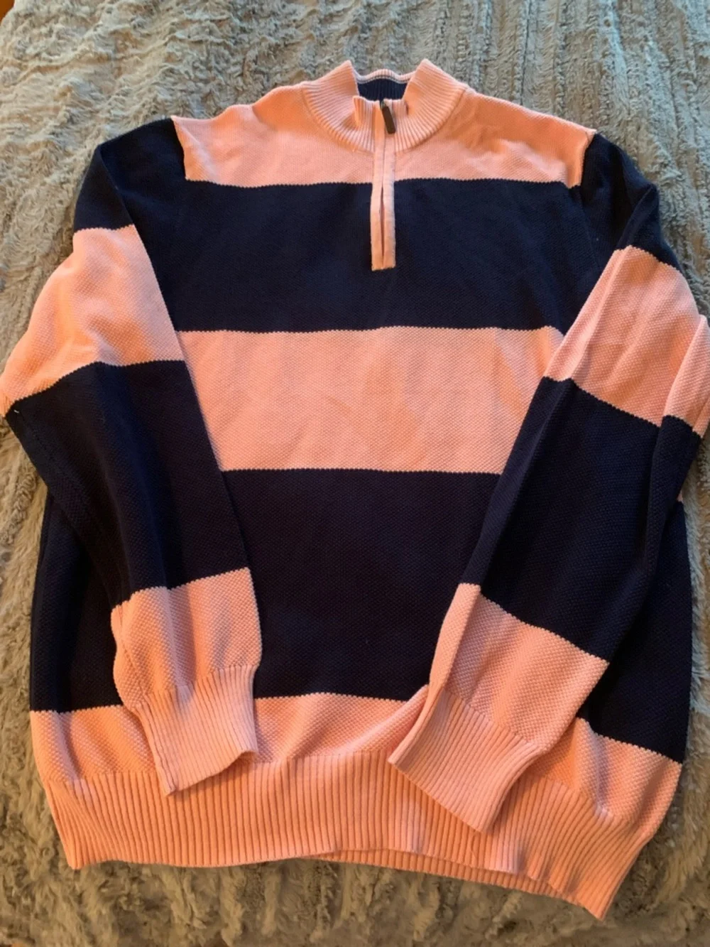 Club Room Men's Quarter Zip Striped Sweater in Pink and Navy, size XL NWOT - Picture 2 of 4